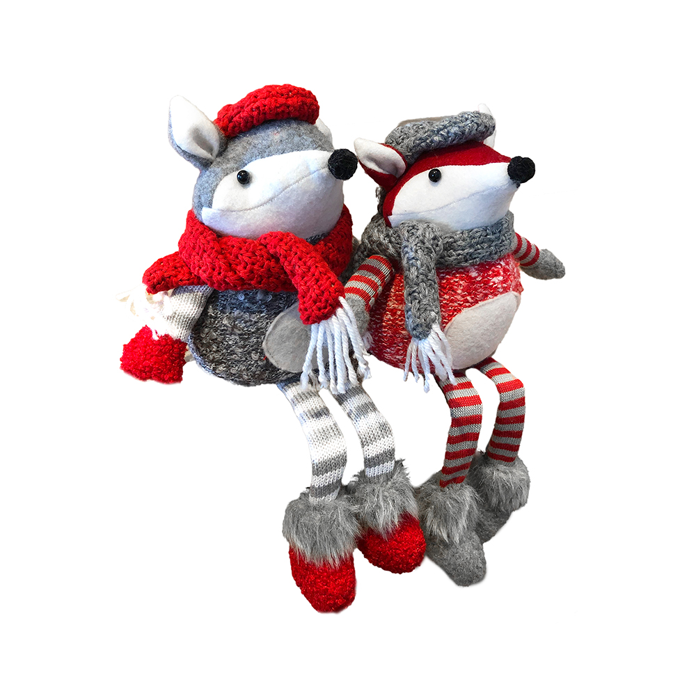 Image Duo de renards français avec béret, 2 modèles avec pieds pendants (fille/garçon)