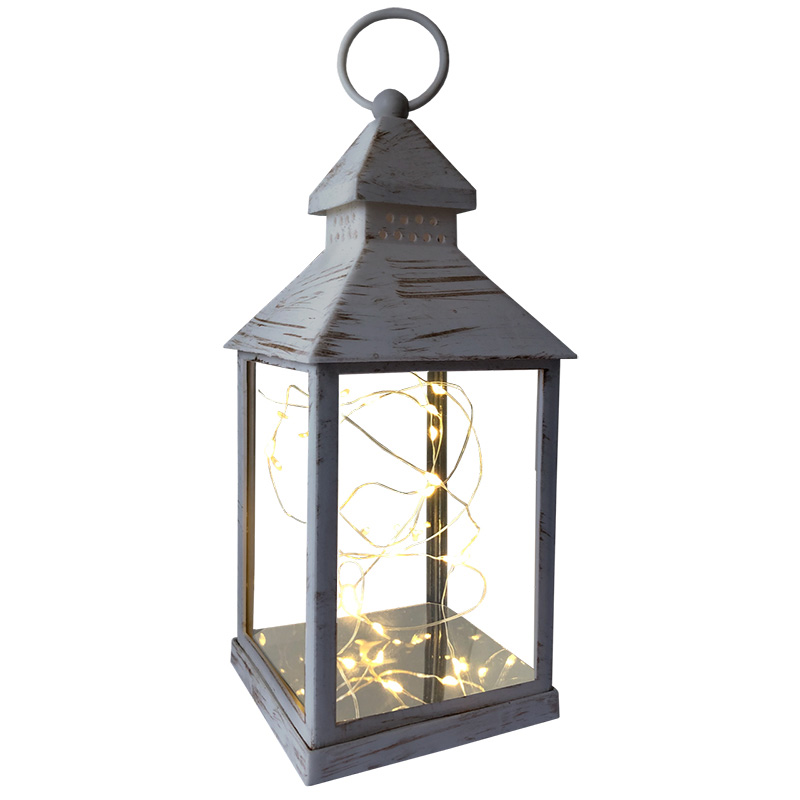 Image Lanterne en métal avec guirlande DEL & minuterie - Gris délavé