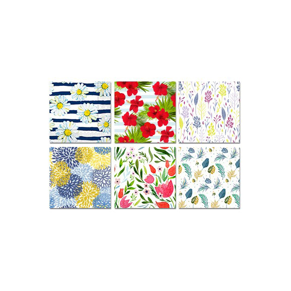 Image Assortiment de 12 paquets de serviettes de table Fleurs, 6 modèles différents, 30 serviettes par paquet