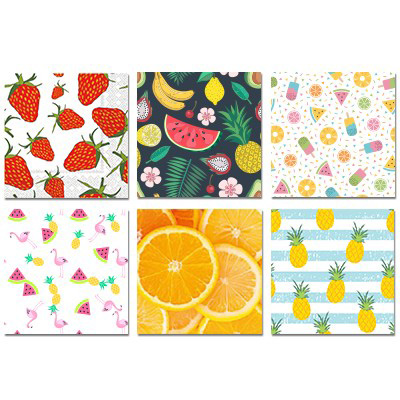 Image Assortiment de 12 paquets de serviettes de table Fruits, 6 modèles différents, 30 serviettes par paquet