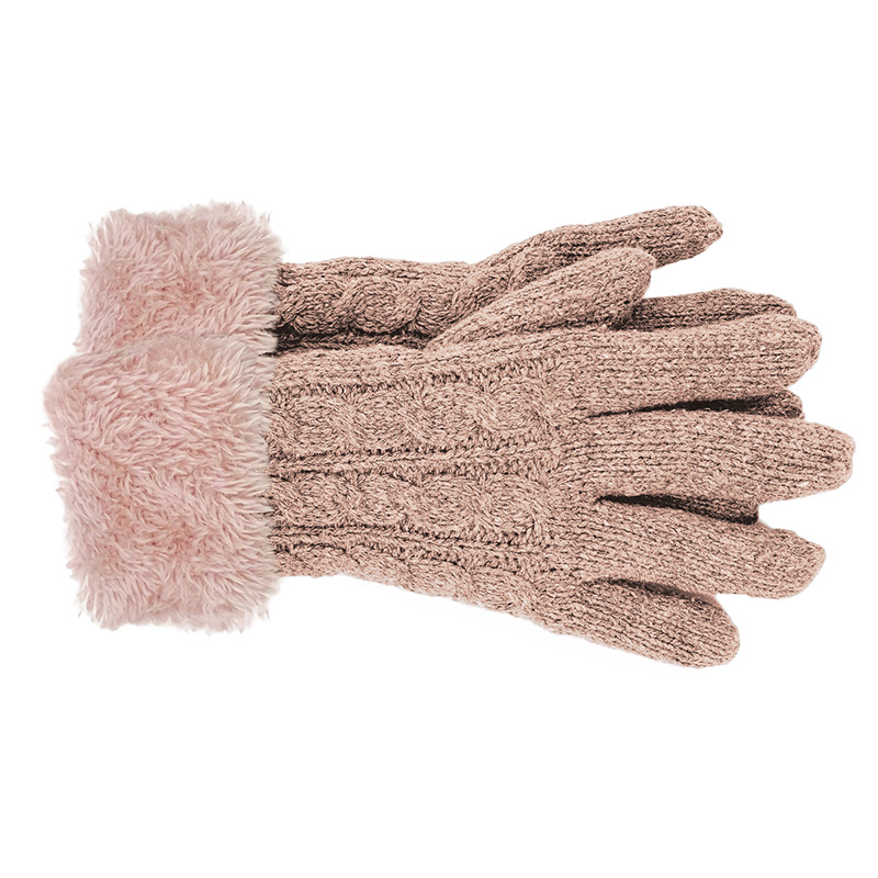 Image Knitted Gloves with Fleece Cuff for Women, Braided Design - Light Pink
