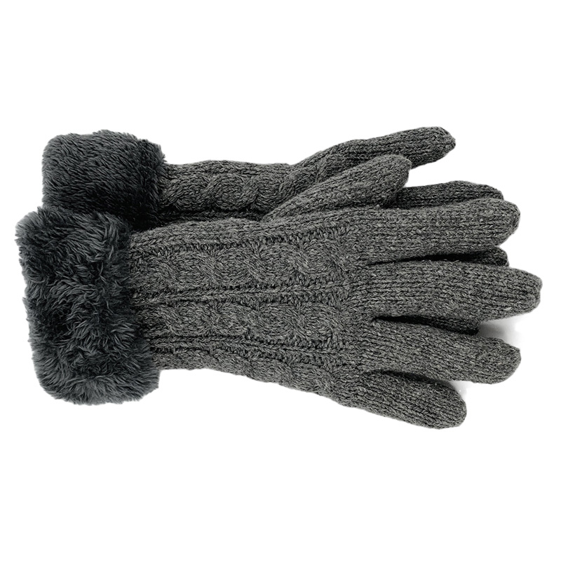 Image Gants en tricot avec poignet en molleton pour femmes, modèle tressé - Gris foncé