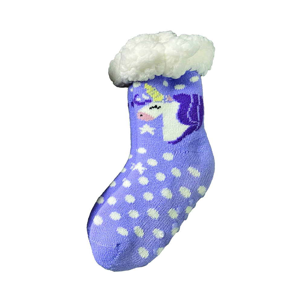 Image Anti-Skid KIDS Socks in Fleece, Unicorn Design, Purple