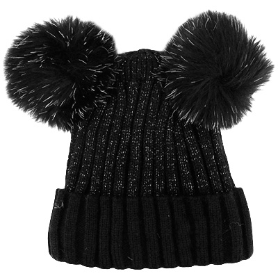 Image Knitted Hat with Pompoms for KIDS, Black