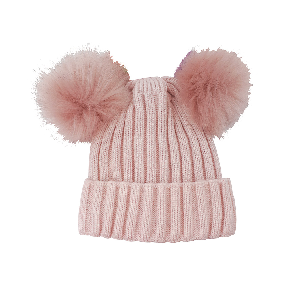 Image Knitted Hat with Pompoms for KIDS, Pink