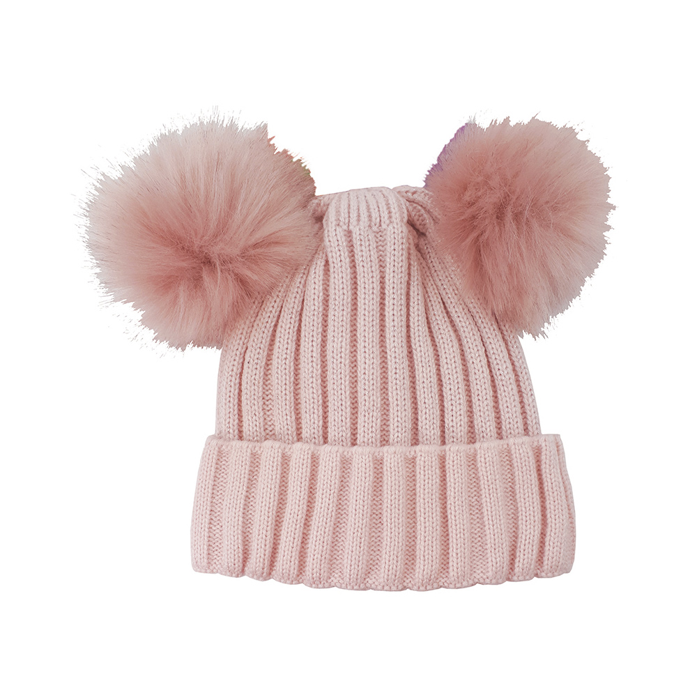 Image Tuques en tricot avec pompons pour ENFANTS, rose