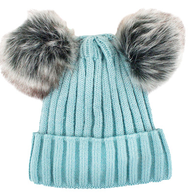 Image Knitted Hat with Pompoms for KIDS, Turquoise