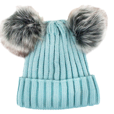 Image Tuques en tricot avec pompons pour ENFANTS, turquoise