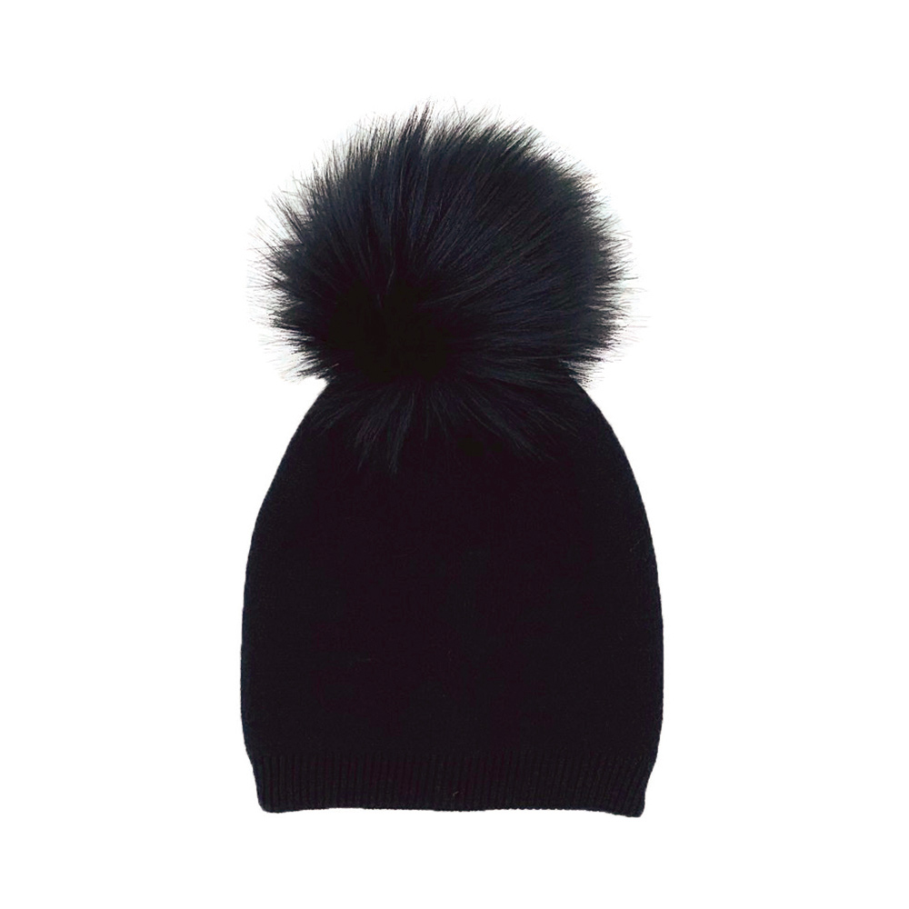 Image Knitted Hat with Pompom for Kids - Black