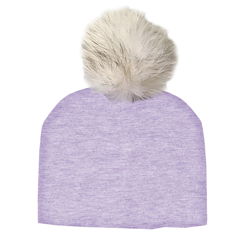 Image Cotton Hat for Kids with White Fur Pompom - Light Purple