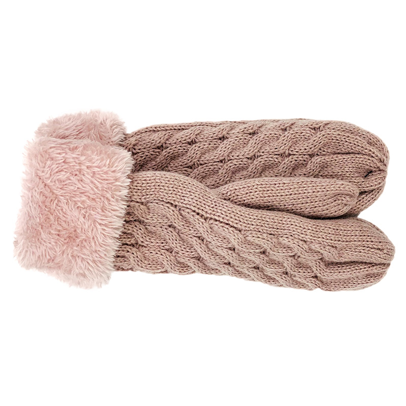 Image Mitaines en tricot avec poignet en molleton pour femmes, modèle tressé - Rose pâle