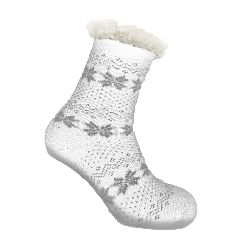 Image Anti-skid Socks in Fleece, Winter Designs - White & Light Grey