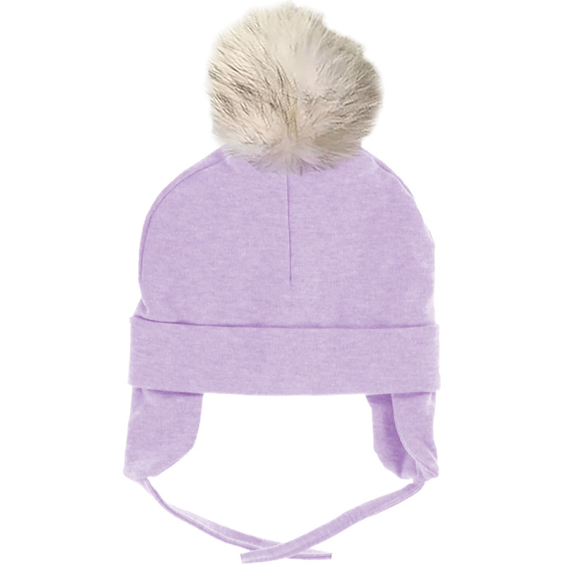 Image Tuque en coton pour bébé avec pompon - Mauve pâle