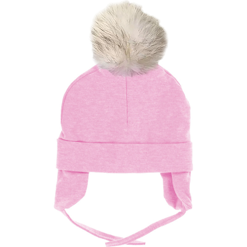 Image Cotton Hat for Baby with Fur Pompom - Light pink