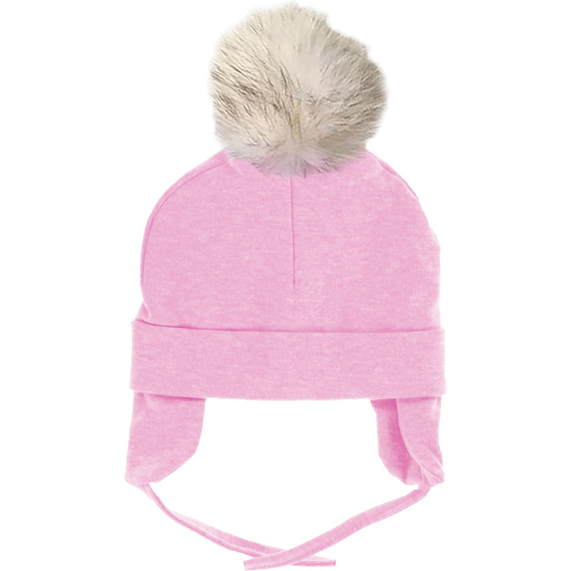 Image Tuque en coton pour bébé avec pompon - Rose pâle