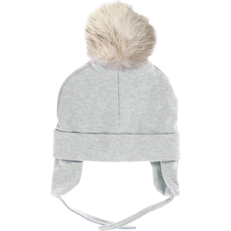 Image Cotton Hat for Baby with Fur Pompom - Light Grey