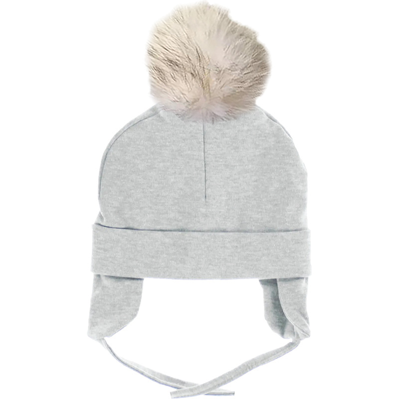 Image Tuque en coton pour bébé avec pompon - Gris pâle