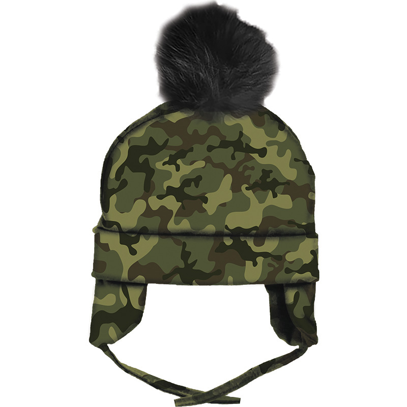 Image Tuque en coton pour bébé avec pompon - Camo vert