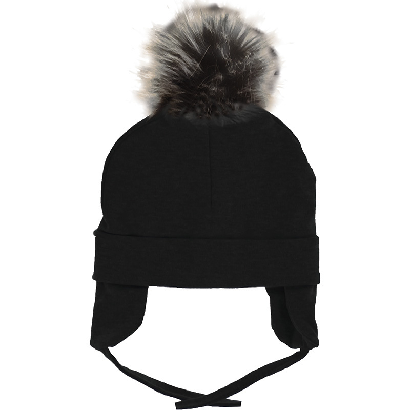 Image Tuque en coton pour bébé avec pompon - Noir