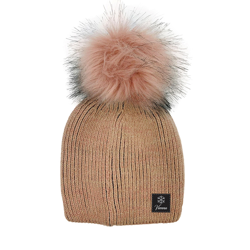 Image Knitted Hat with Pompom for Women - Light Pink