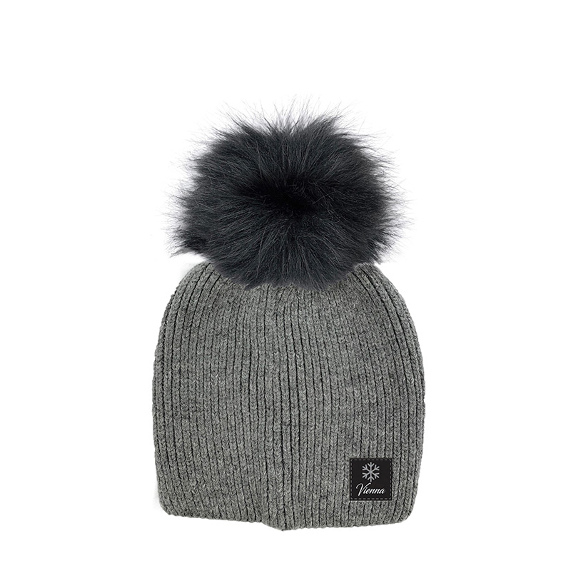 Image Knitted Hat with Pompom for Women - Grey