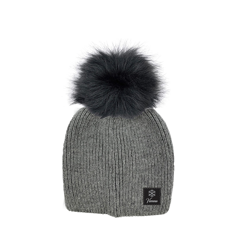 Image Tuque en tricot avec pompon pour femmes - Gris