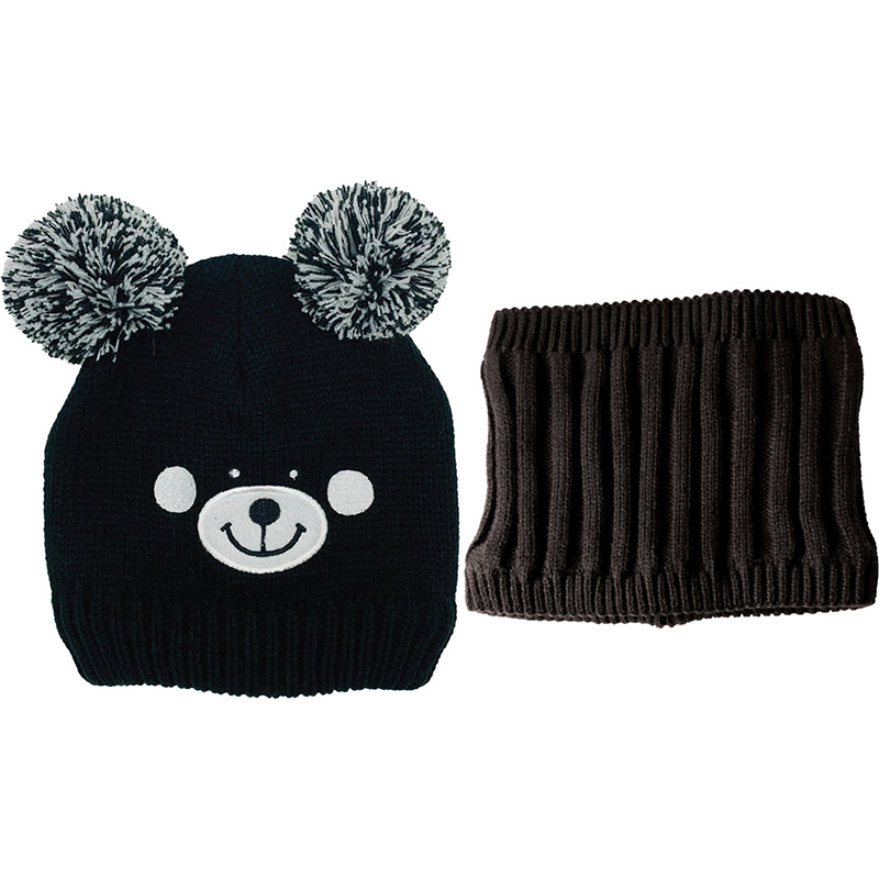 Image Ensemble tuque et cache-cou pour enfants, motif ourson - Noir