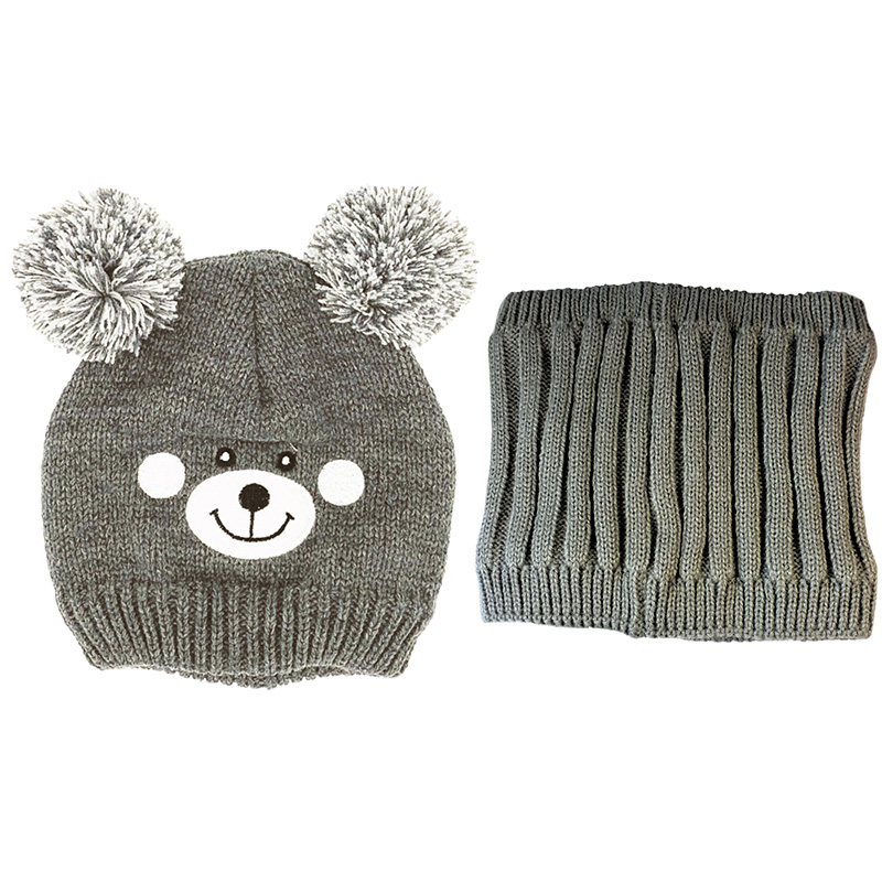 Image Ensemble tuque et cache-cou pour enfants, motif ourson - Gris