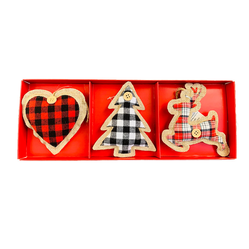 Image Plaid Ornaments - Set Of 3 (Heart, Tree & Deer)