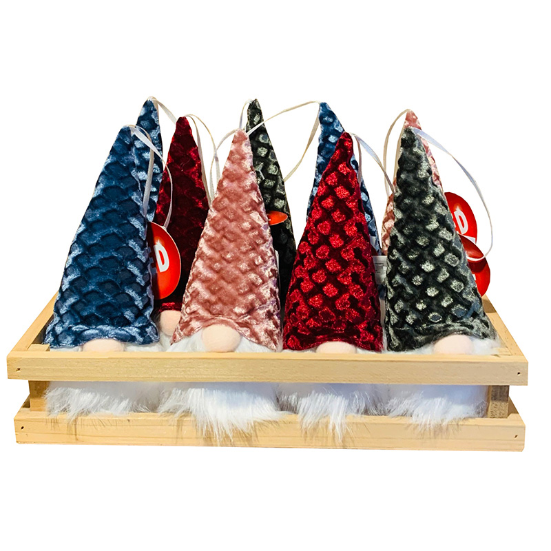 Image Ornements Gnomes DEL en panier de bois naturel - 4 couleurs assorties