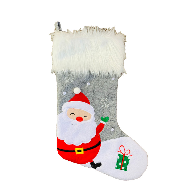 Image Bas de Noël gris avec fourrure blanche - Motif Père Noel