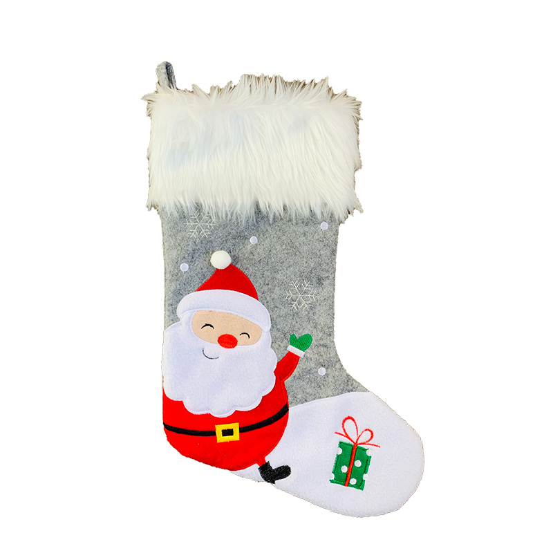 Image Grey Christmas Stocking with White Fur - Santa Design