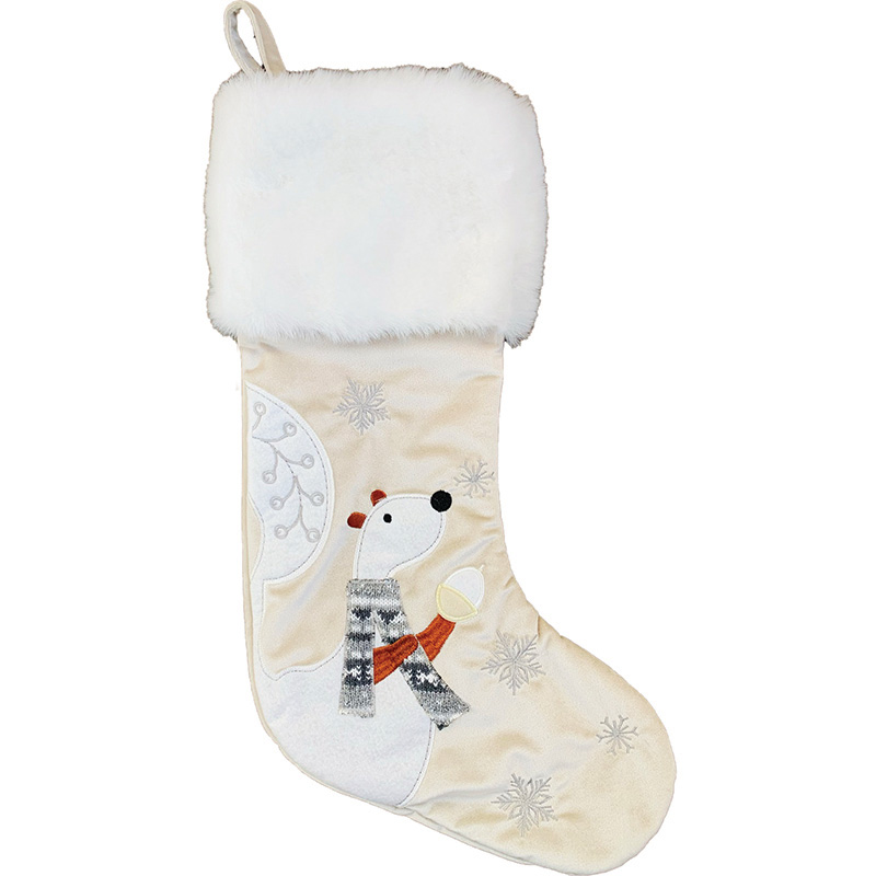 Image Christmas Velvet Stocking with White Fur - Squirrel Design