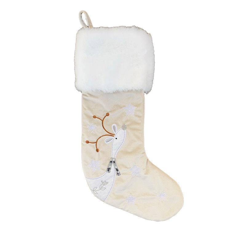 Image Christmas Velvet Stocking with White Fur - Deer Design