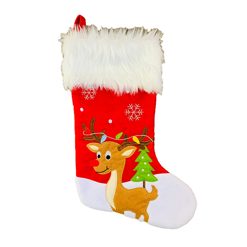 Image Bas de Noël rouge avec fourrure blanche - Motif renne
