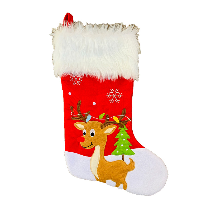 Image Red Christmas Stocking with White Fur - Reindeer Design