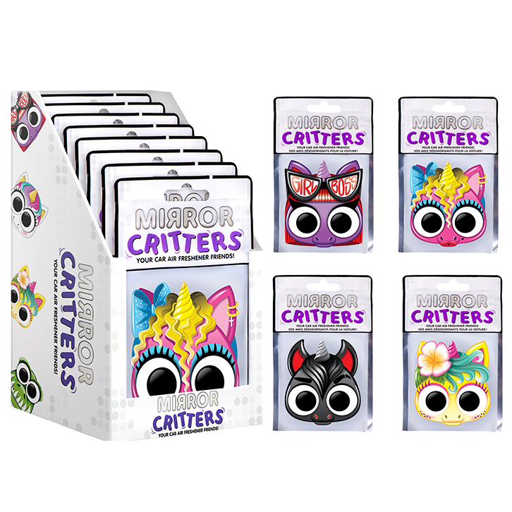 Image Mirror Critters Licornes - Présentoir comptoir pré-rempli (16 mcx) de sent-bons pour la voiture