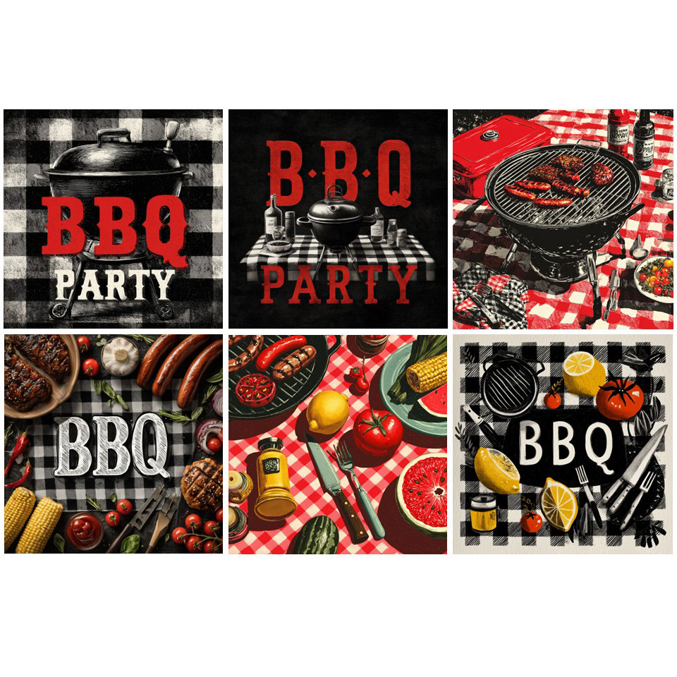 Image Ass't de 12 serviettes de table - Séries BBQ  / 6 modèles, 20 unités ch.