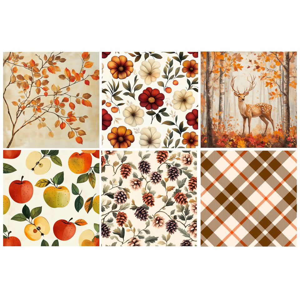 Image 12-PC Ass't of Napkins, 'Autumn Serenity' Series, 6 designs, 20 units each