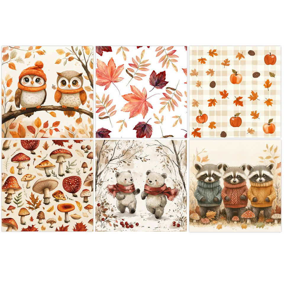 Image 12-PC Napkins Assortment – AUTUMN FOREST Series / 6 Designs, 20 pcs ea.