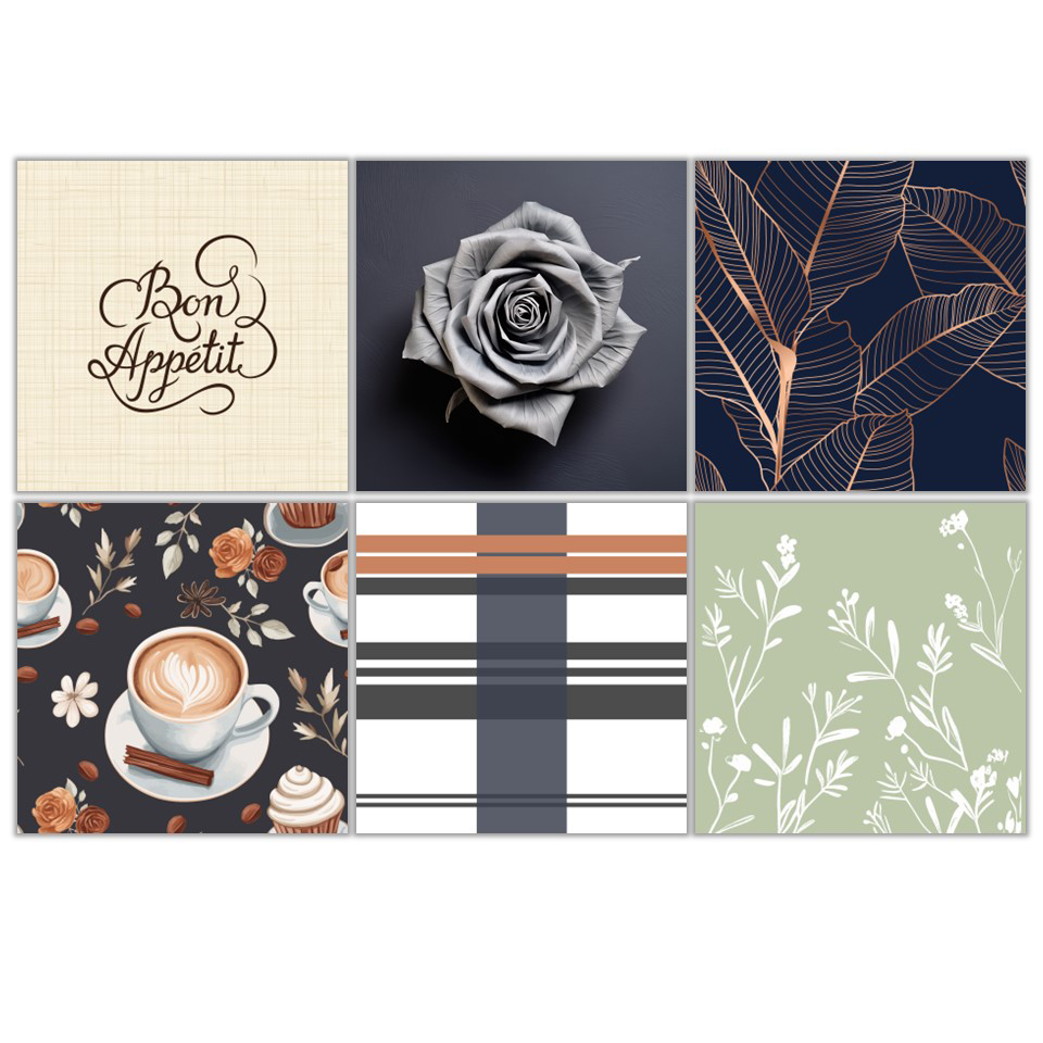 Image 12-PC Ass't of Napkins, 'Daily Elegance' Series, 6 designs, 20 units each