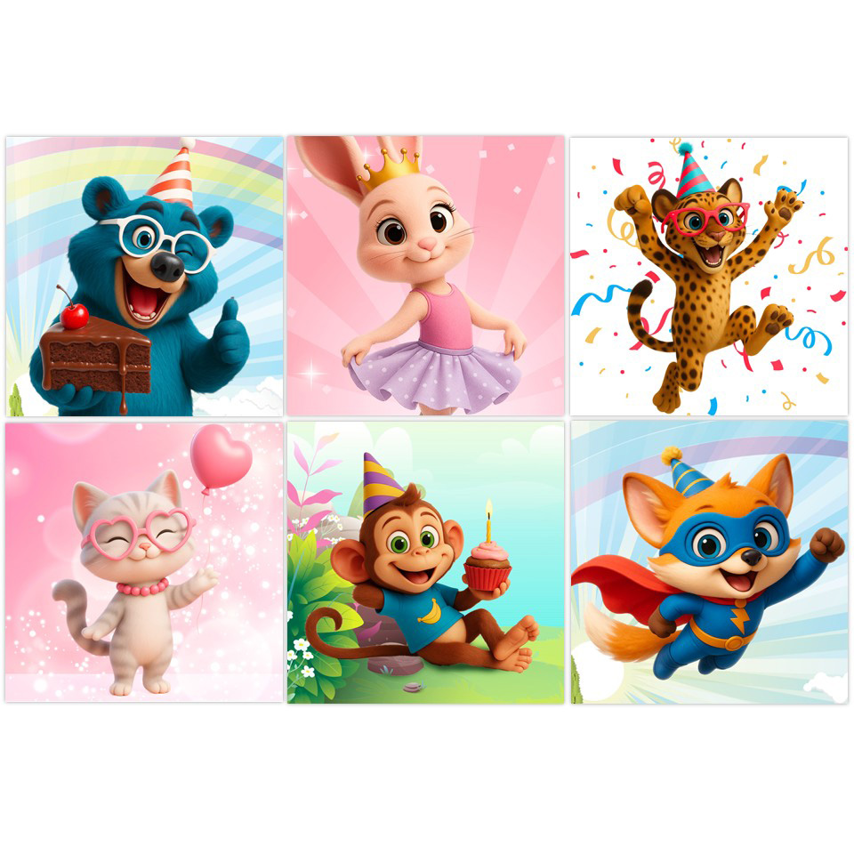 Image Ass't de 12 serviettes de table enfants - Série CÉLÉBRATION-04 - / 6 modèles, 20 unités ch.