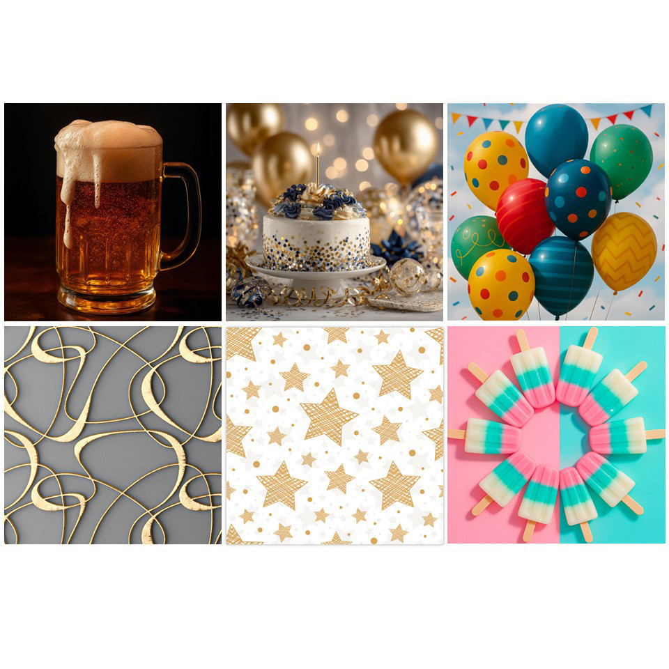 Image Ass't de 12 serviettes de table - Série CÉLÉBRATION-06 / 6 modèles, 20 unités ch.