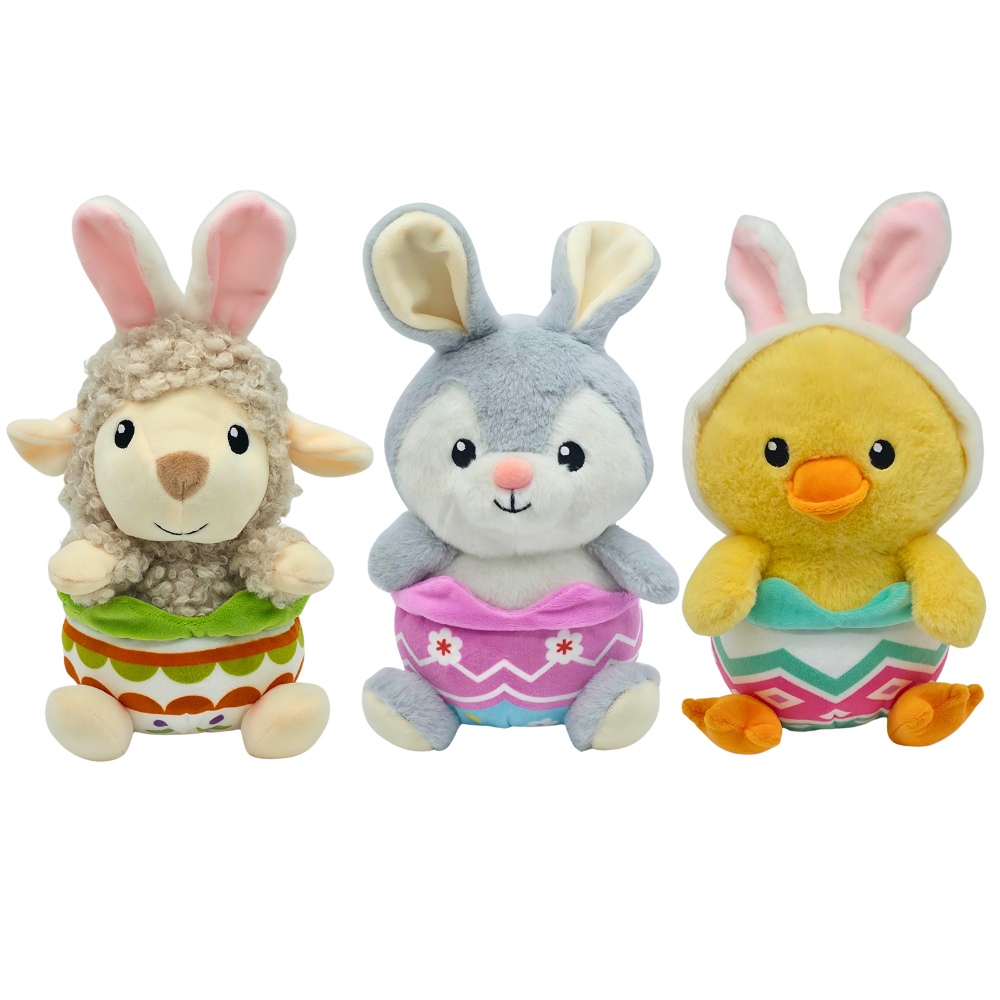 Image EGGNIMALS - Trio d'animaux de Pâques dans un œuf - Lapin, mouton, poussin - 20 cm - 3 ass't.