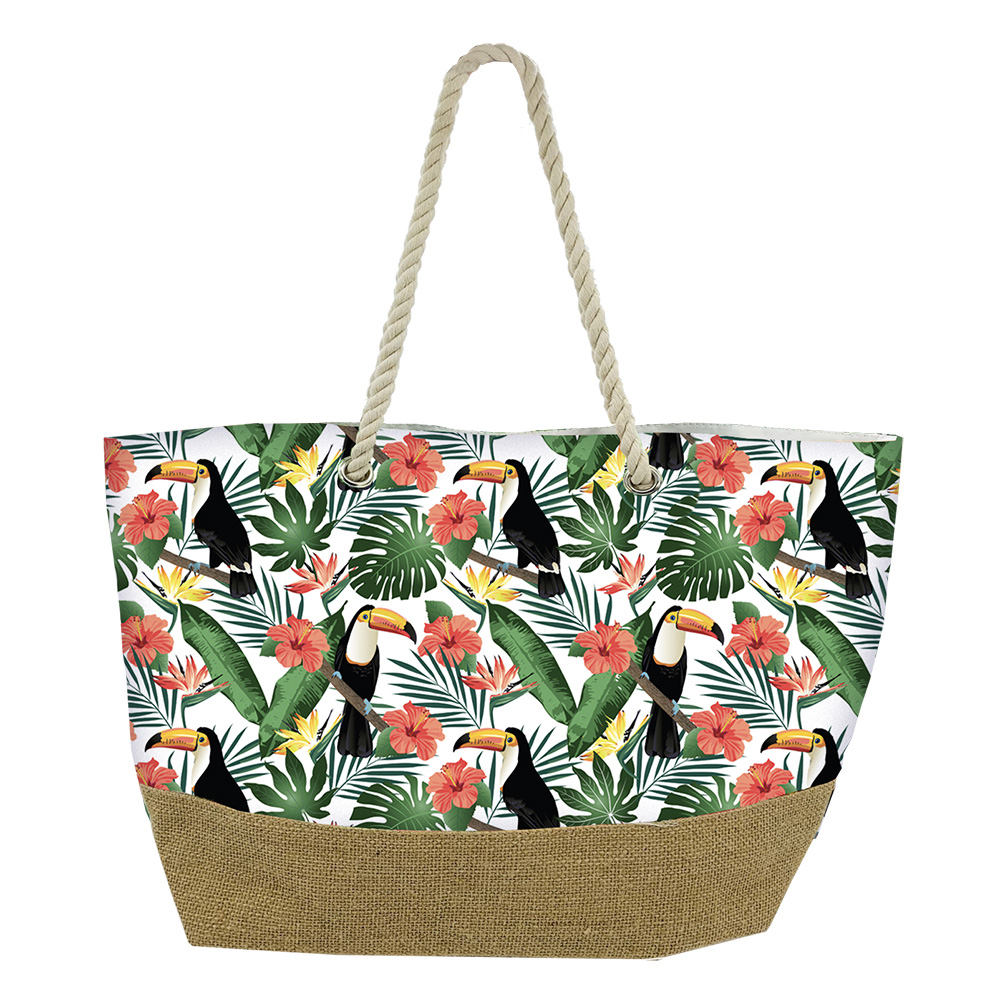 Image Sac de plage – toucans et fleurs