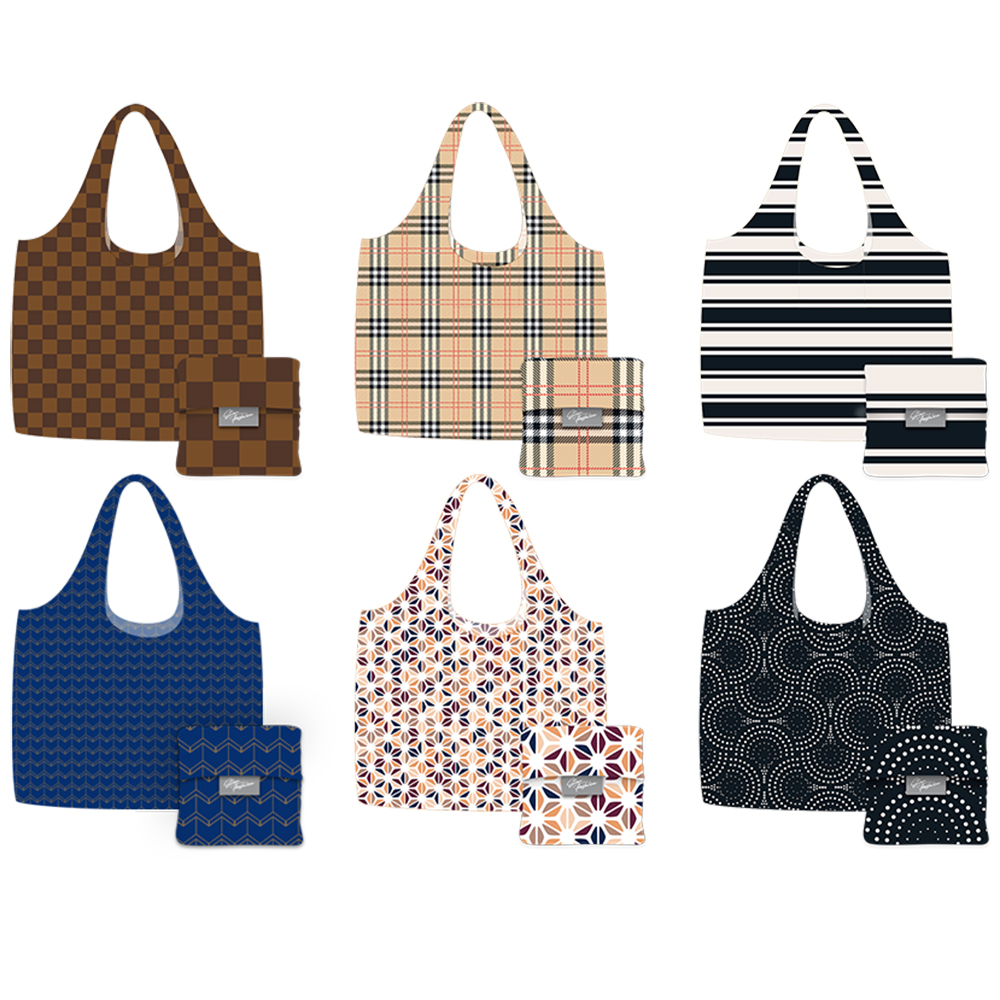 Image Sacs d'épicerie réutilisables avec pochette – 6 modèles, assortiment de 18 mcx