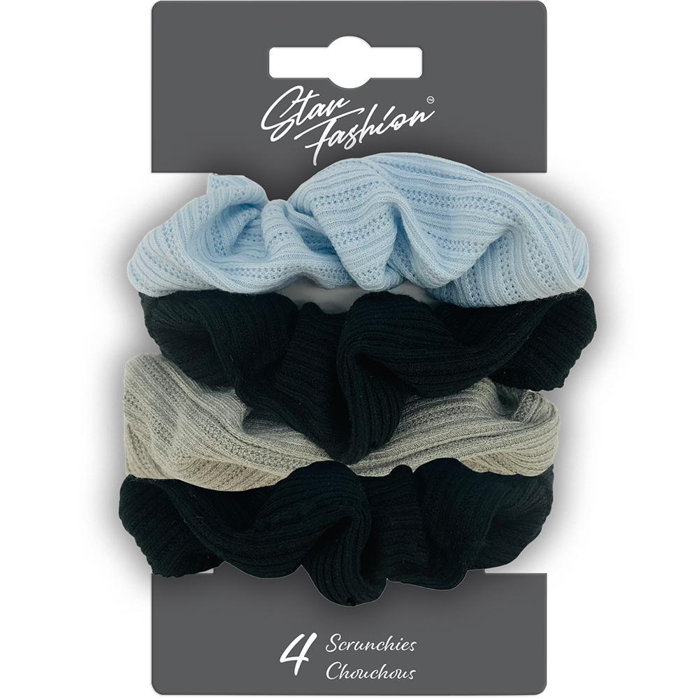 Image Set of 4 Scrunchies - Black, Blue and Grey
