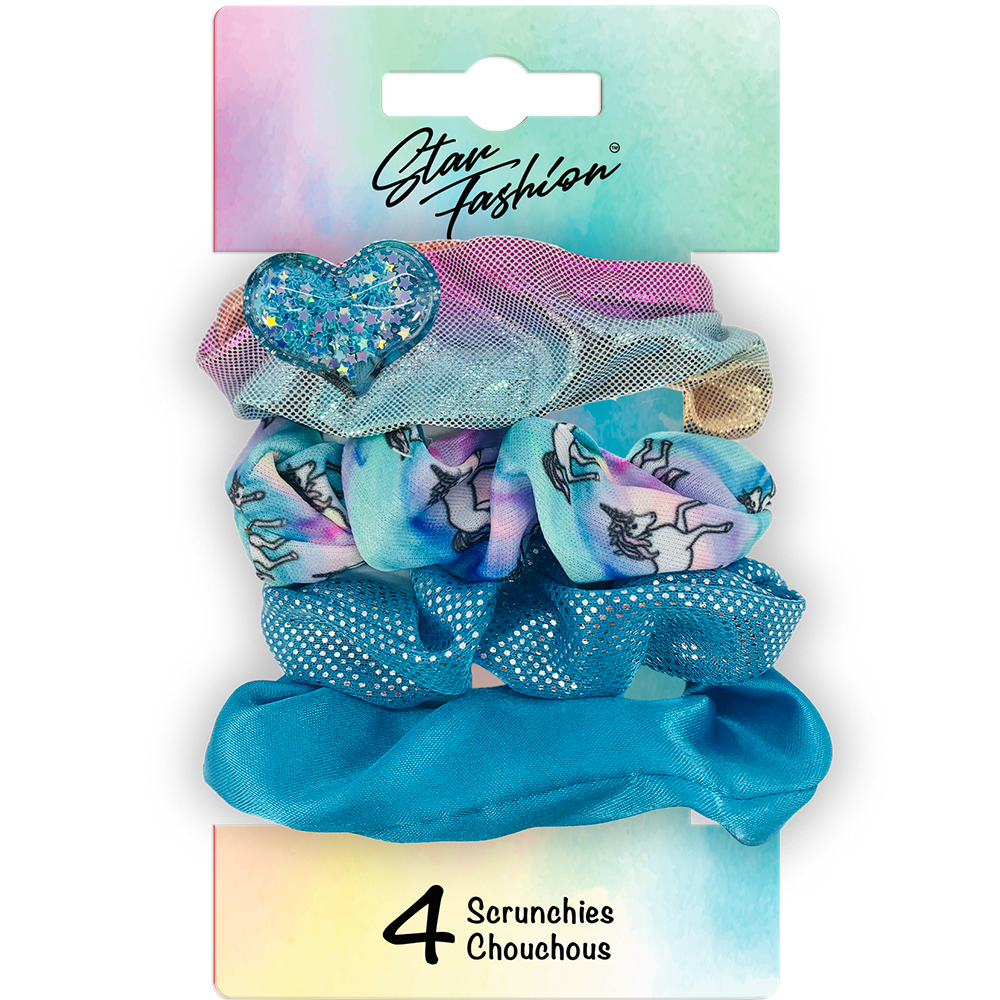 Image Set of 4 Scrunchies - Blue with heart