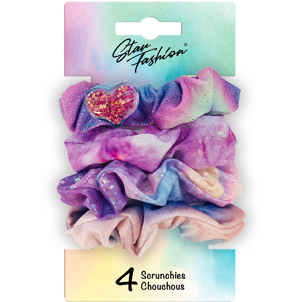 Image Set of 4 Scrunchies - Purple with heart