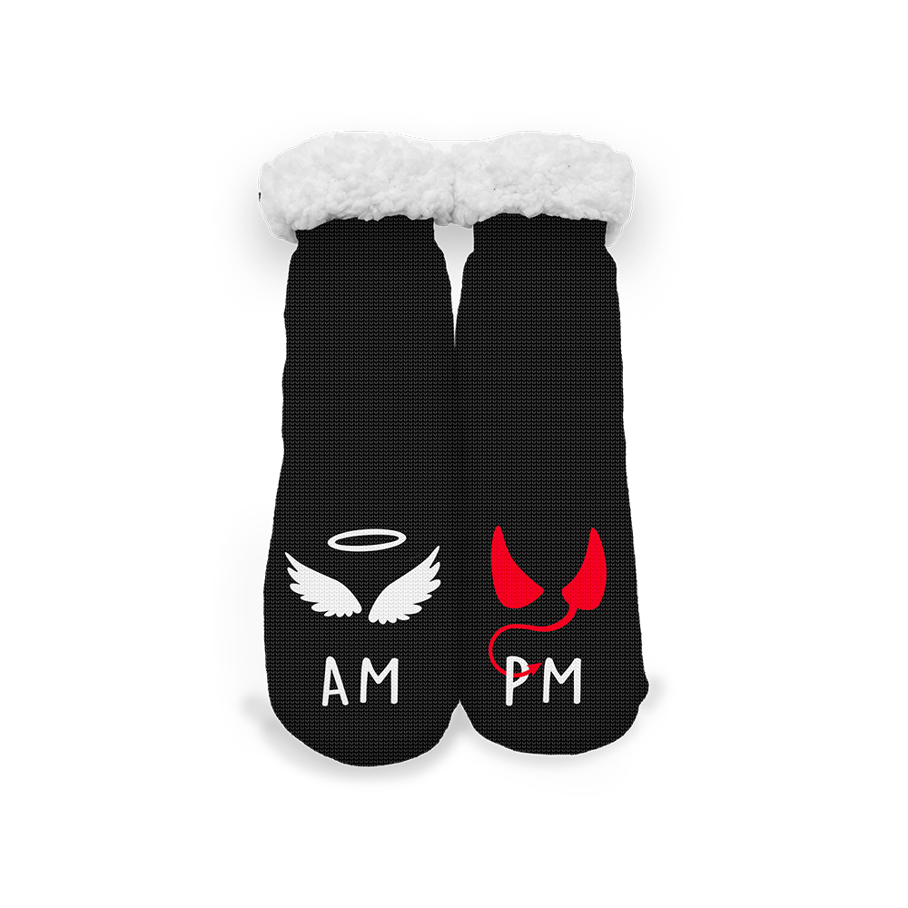 Image Winter Funky Socks in Fleece - Angel & Devil Design - Black